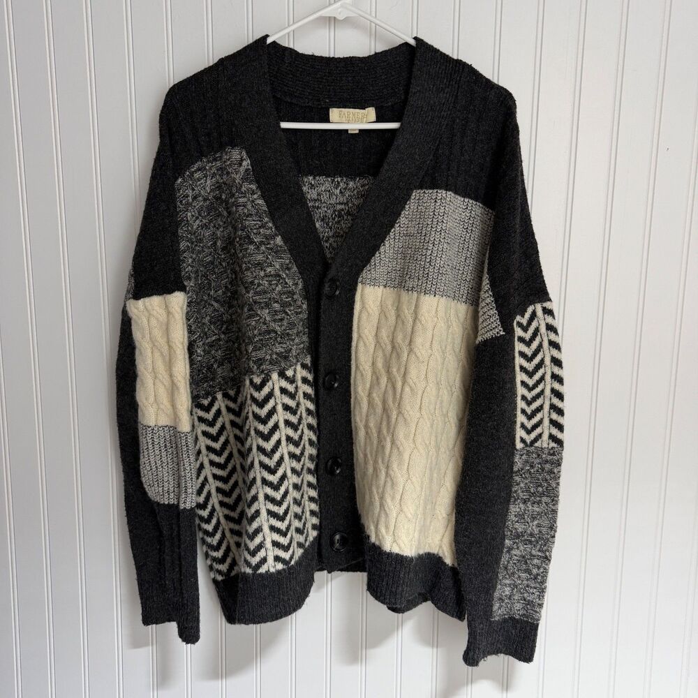 Farmers Market Colorblaock Gray Button Front Acrylic Knit Sweater Women's Large
